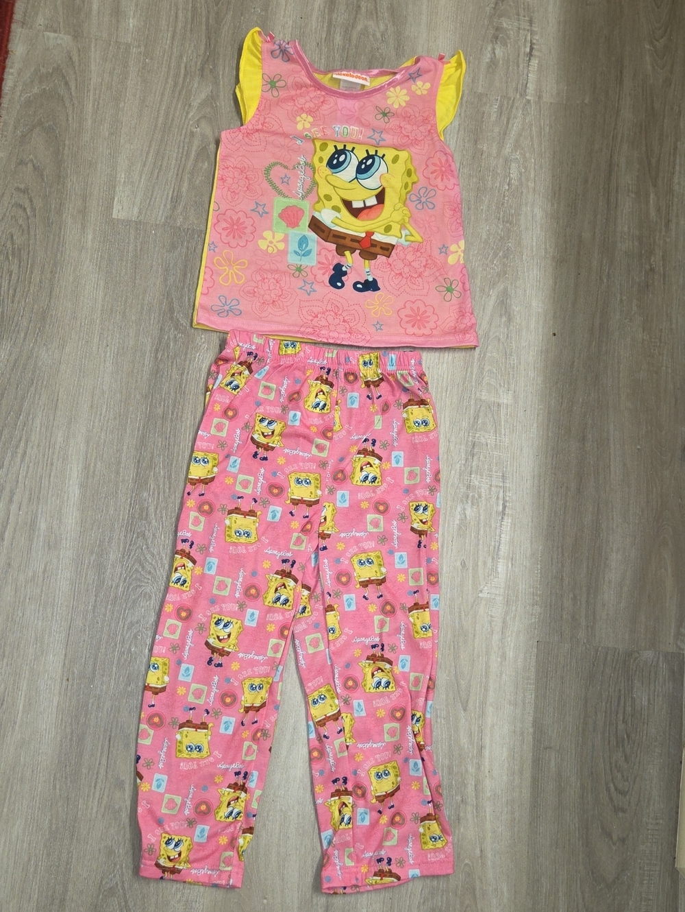 Nickelodeon Spongebob Pink & Yellow Girls Pajama Set